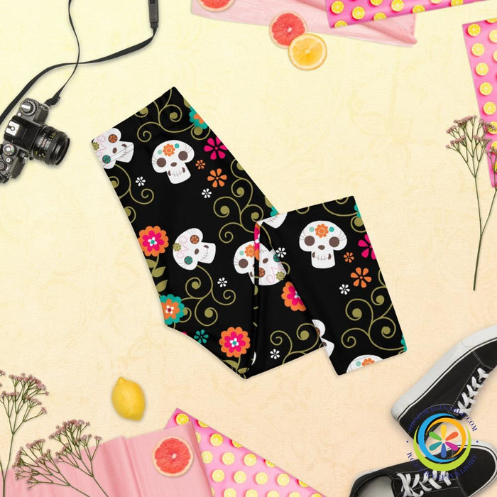 Flowers & Skulls Capri Leggings-ShopImaginable.com