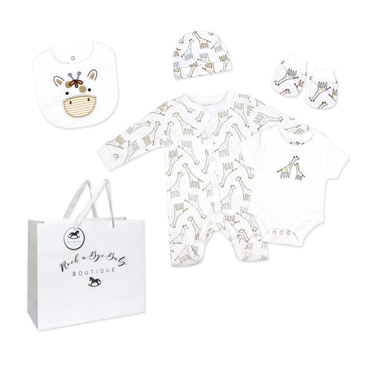 Giraffe 5 Piece Baby Layette Gift Set – 100% Cotton