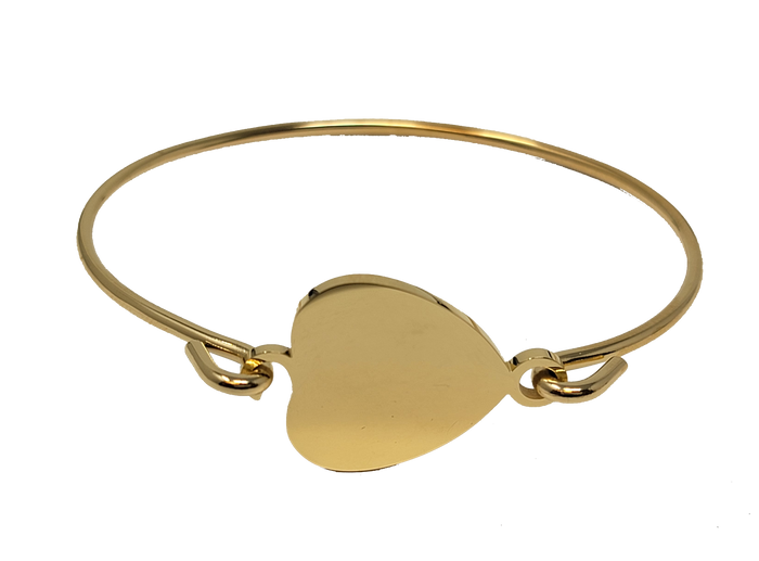 Gold Polished Hook-On Fingerprint Bangle - Heart - IUHKBR101-G