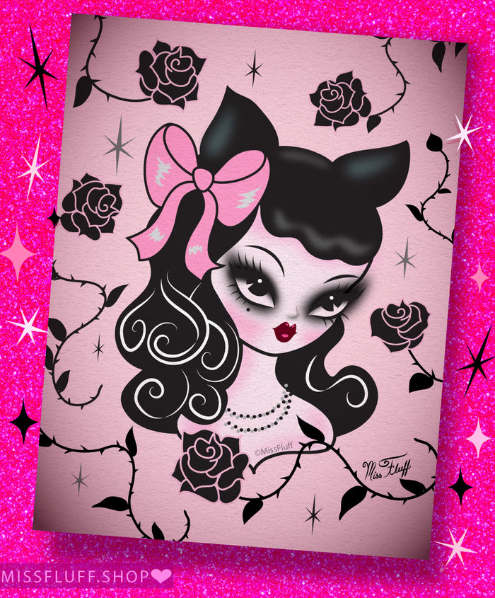 Goth Glamour Kitten Doll • Signed & Glittered • Limited Edition Fine Art Giclee Print