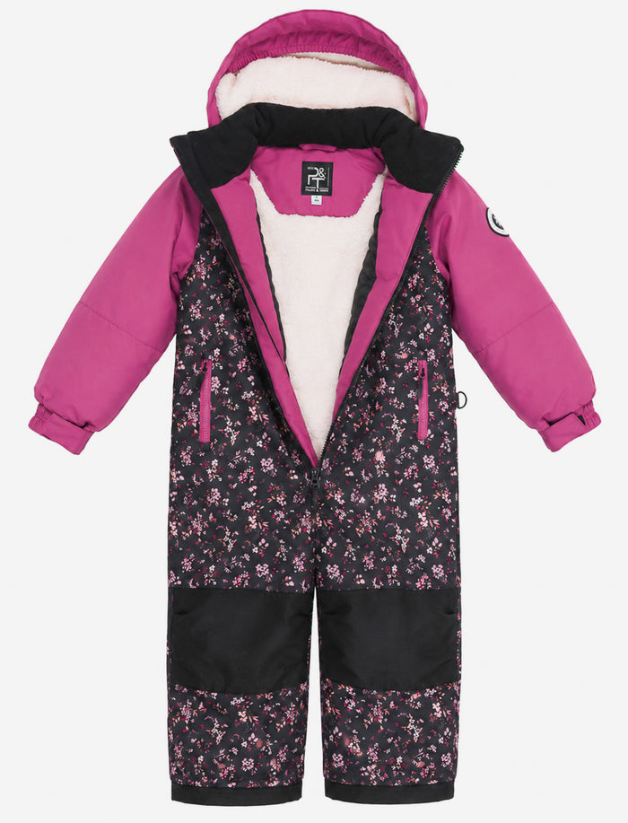 Habit de neige 1 pièce fleuri à capuchon pour petite fille