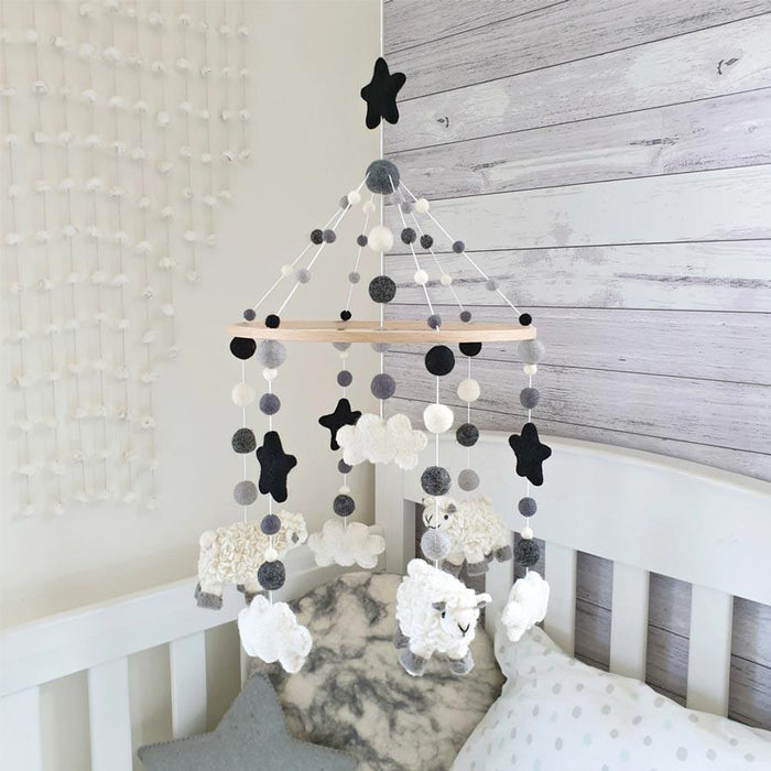 Tik Tak Handmade NZ Wool Baby Mobile - Sheep Dreams Black | Koop.co.nz