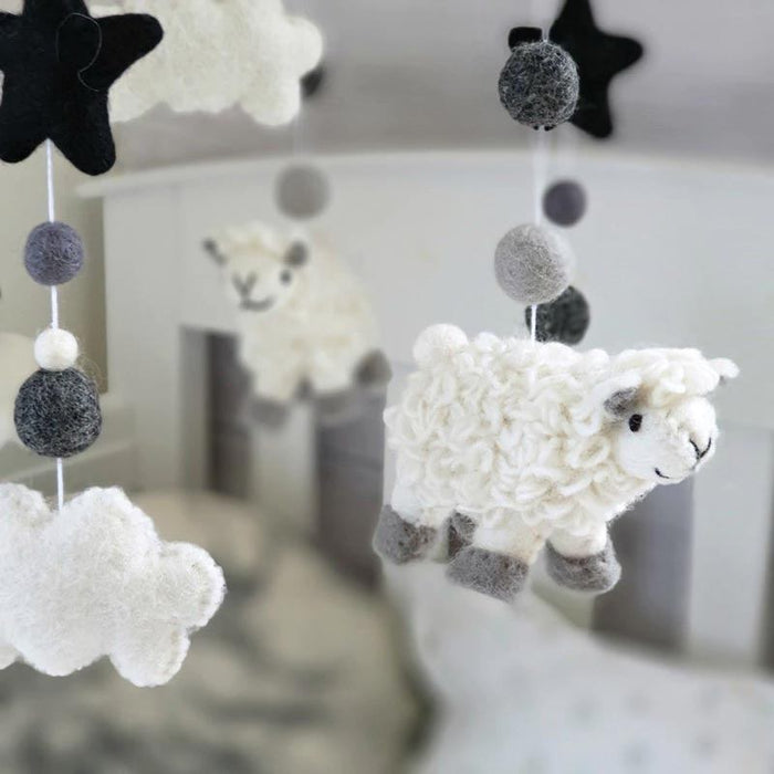 Tik Tak Handmade NZ Wool Baby Mobile - Sheep Dreams Black | Koop.co.nz