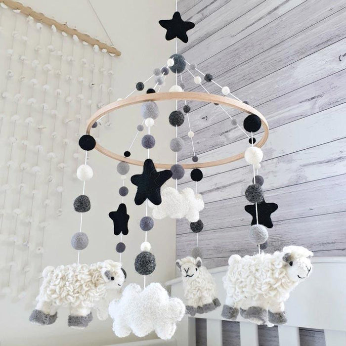 Tik Tak Handmade NZ Wool Baby Mobile - Sheep Dreams Black | Koop.co.nz