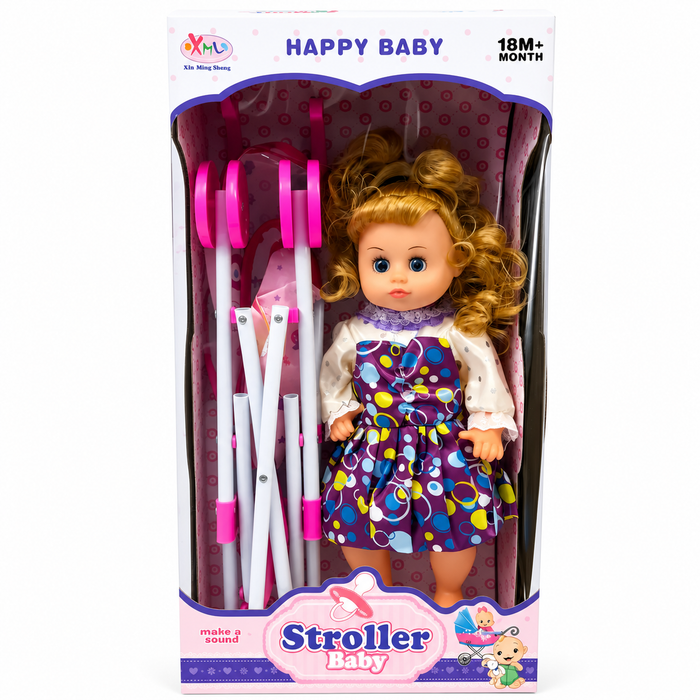 Happy Baby Doll & Stroller Play Set – 18+ Months
