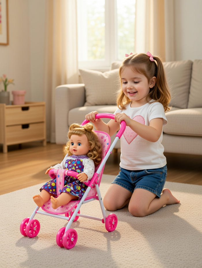 Happy Baby Doll & Stroller Play Set – 18+ Months