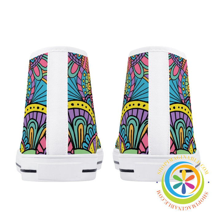 Happy Doodle Ladies High Top Canvas Shoes