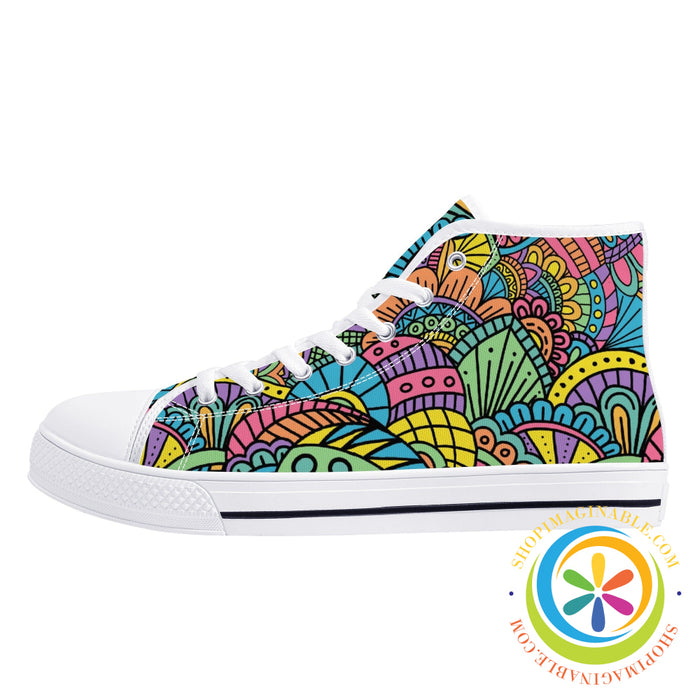 Happy Doodle Ladies High Top Canvas Shoes
