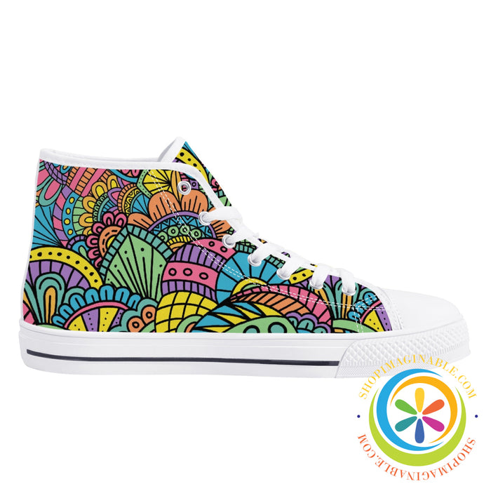 Happy Doodle Ladies High Top Canvas Shoes