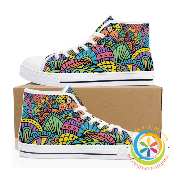 Happy Doodle Ladies High Top Canvas Shoes