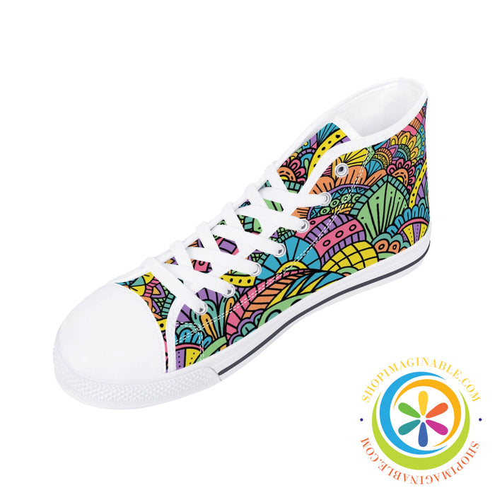 Happy Doodle Ladies High Top Canvas Shoes