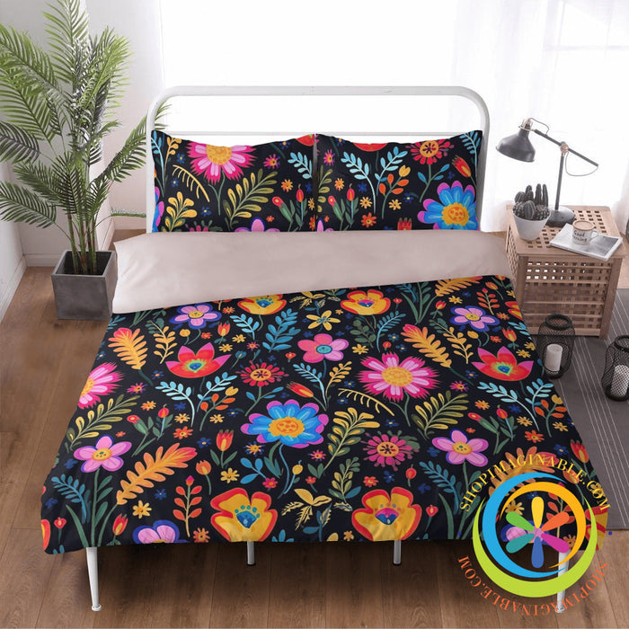 Happy Florals Heart Bedding Set Beige / Us Twin
