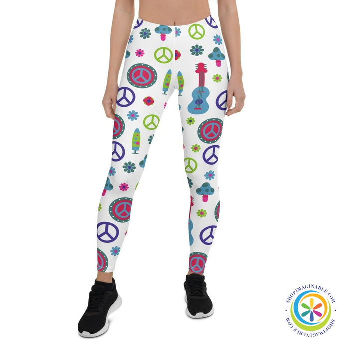 Hippie Peace Love & Guitars Leggings-ShopImaginable.com