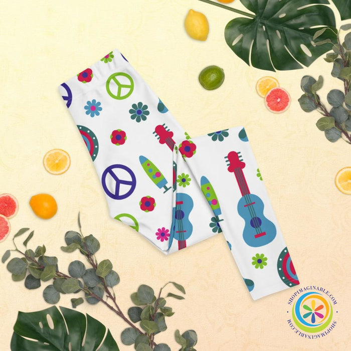 Hippie Peace Love & Guitars Leggings-ShopImaginable.com