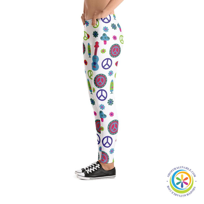 Hippie Peace Love & Guitars Leggings-ShopImaginable.com
