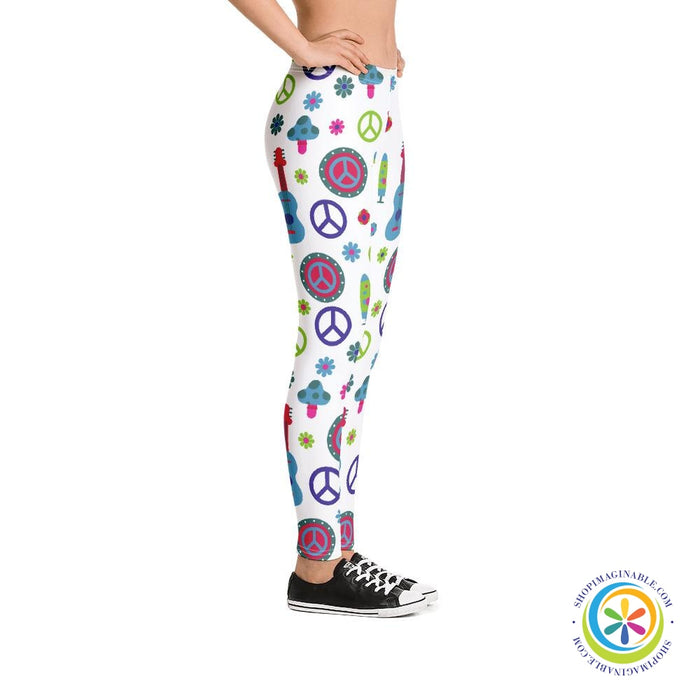 Hippie Peace Love & Guitars Leggings-ShopImaginable.com