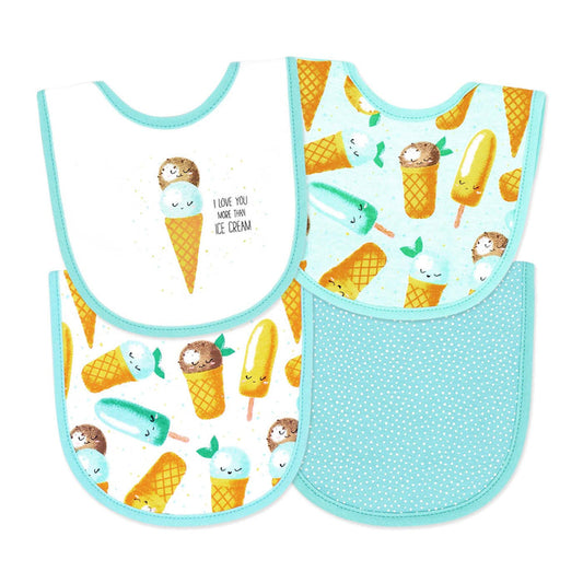 Ice Cream Baby Bibs 4-Pack – Soft Cotton Blend Terry Back Feeding Bib Set