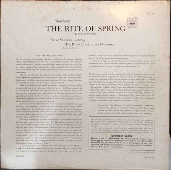 Igor Stravinsky - The Rite Of Spring (LP) [US] 1st (Near Mint (NM or M-))