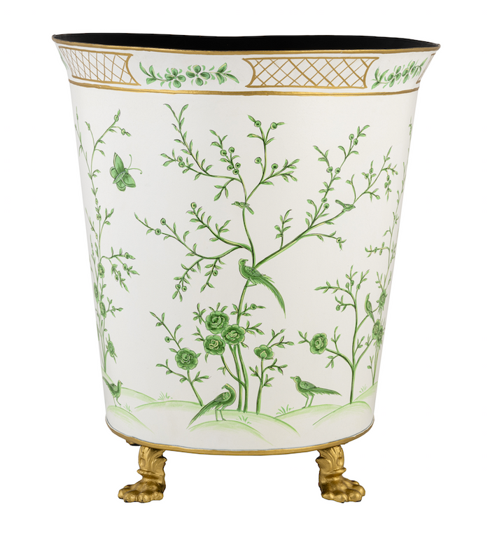 Ivory and Green Chinoiserie Footed Planter by The Enchanted Home