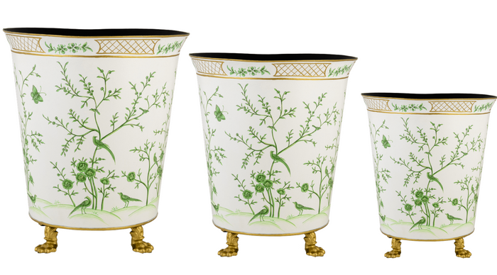 Ivory and Green Chinoiserie Footed Planter by The Enchanted Home