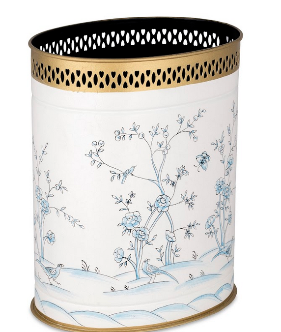 Ivory & Blue Oval Pierced Wastepaper Basket
