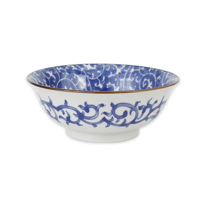 Japanese Soup Bowls - Blue & White- Large - Floral Swirl