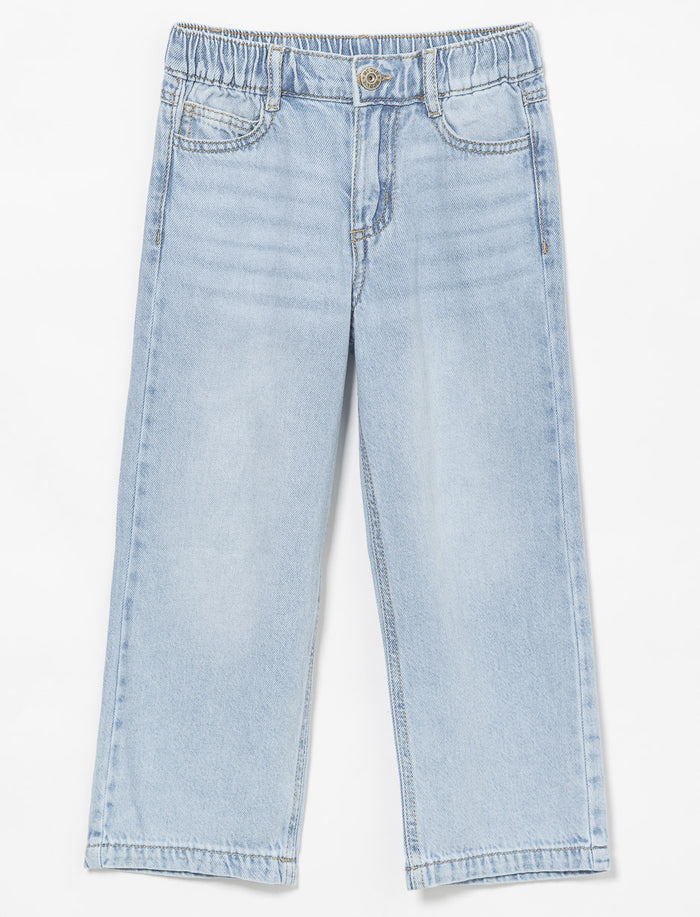 Jean à jambe large à taille élastique pour petite fille