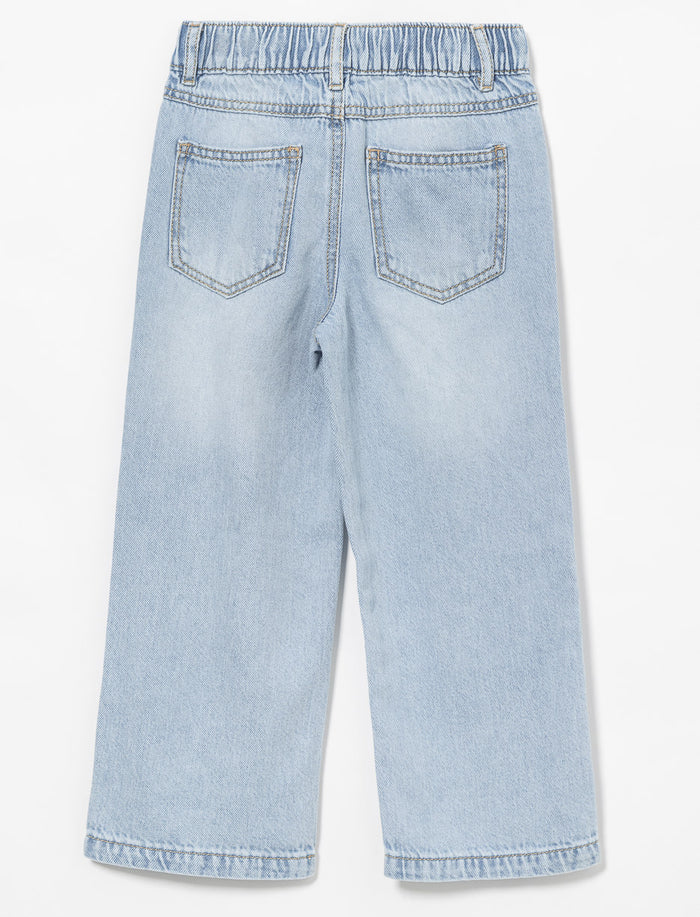 Jean à jambe large à taille élastique pour petite fille