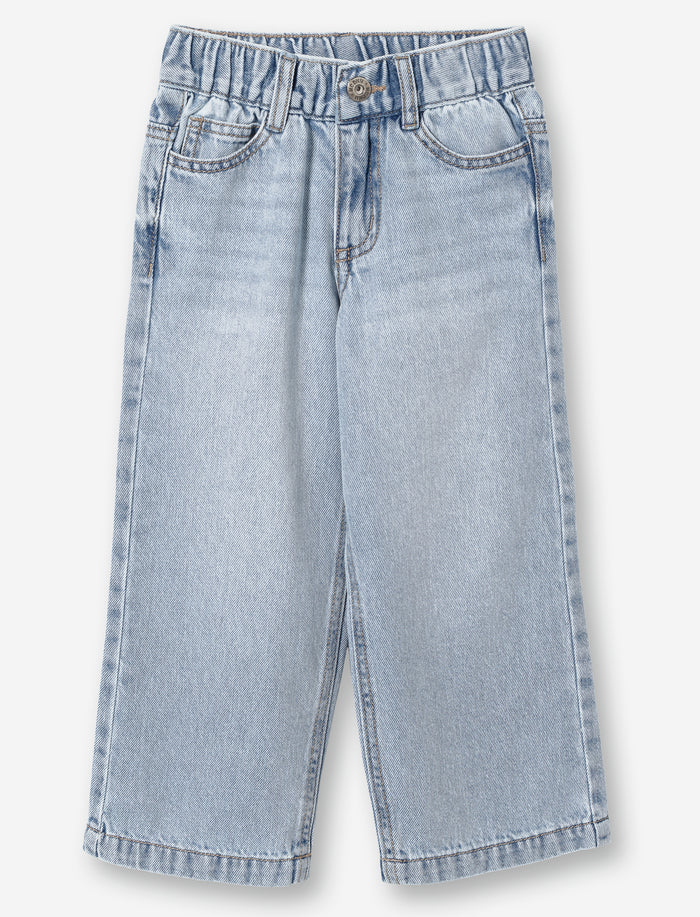 Jean à jambe large à taille élastique pour petite fille