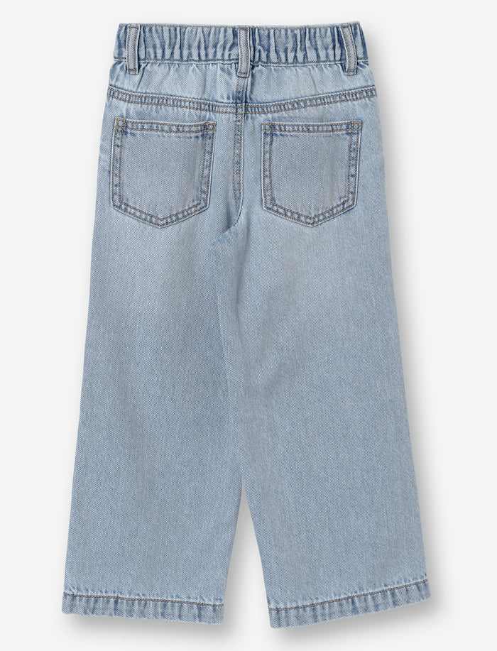 Jean à jambe large à taille élastique pour petite fille