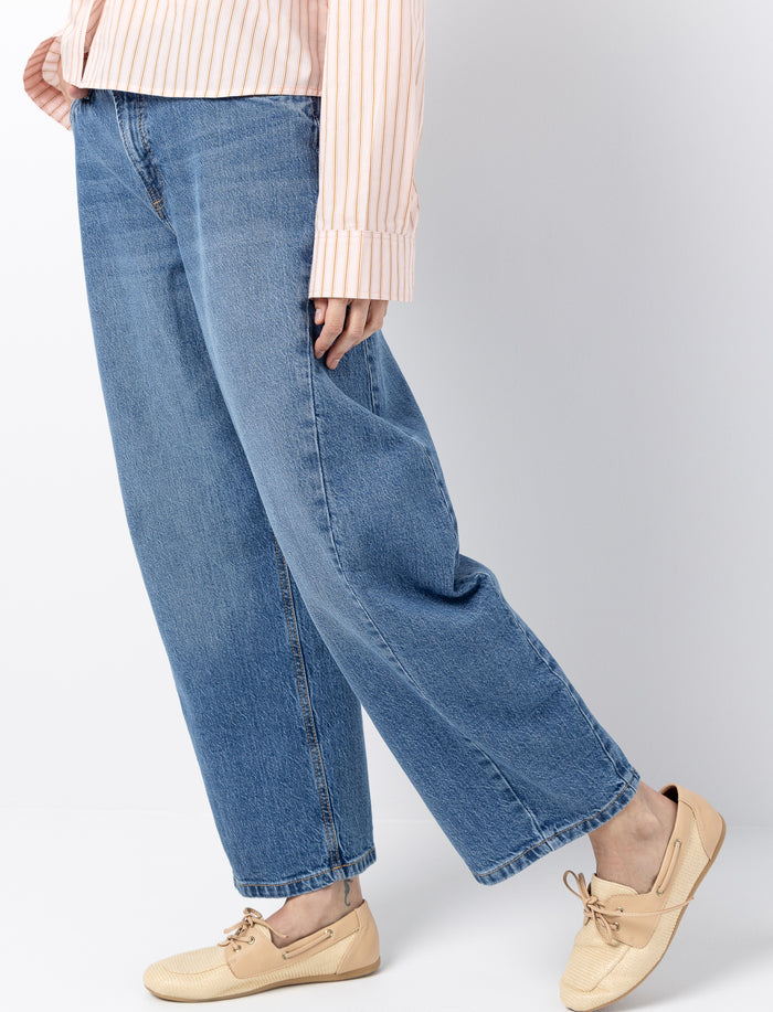 Jean taille haute à jambe ballon pour femme