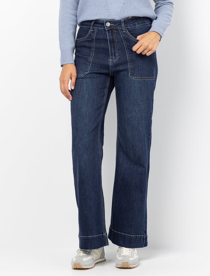 Jean taille haute à jambe évasée pour femme