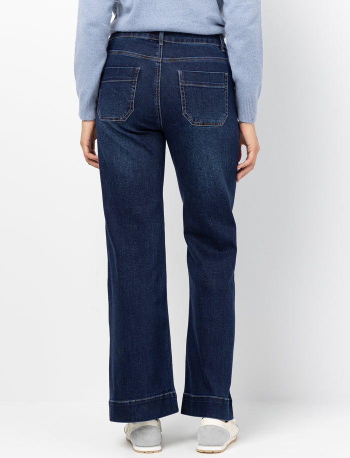 Jean taille haute à jambe évasée pour femme