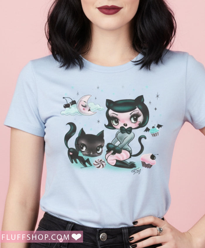 Kitten Doll with Cupcakes • Women's Form Fitting Tee