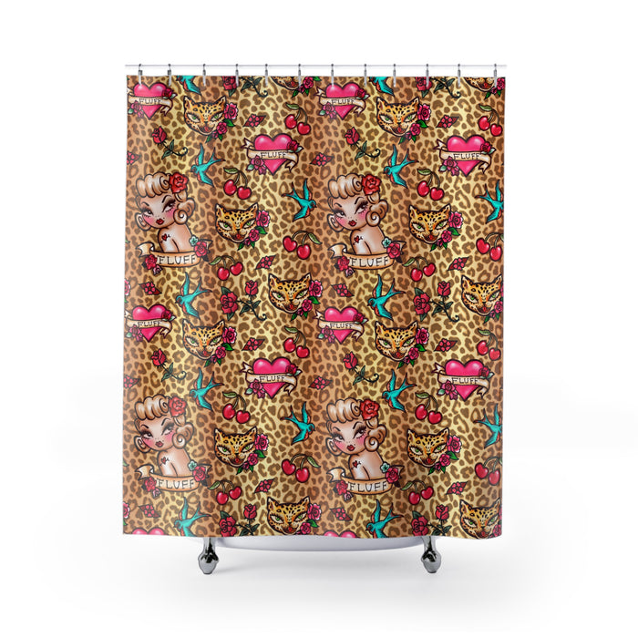 Lady Leopard Tattoo Flash • Shower Curtain