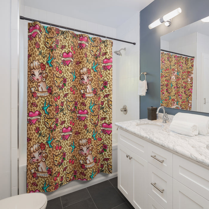 Lady Leopard Tattoo Flash • Shower Curtain