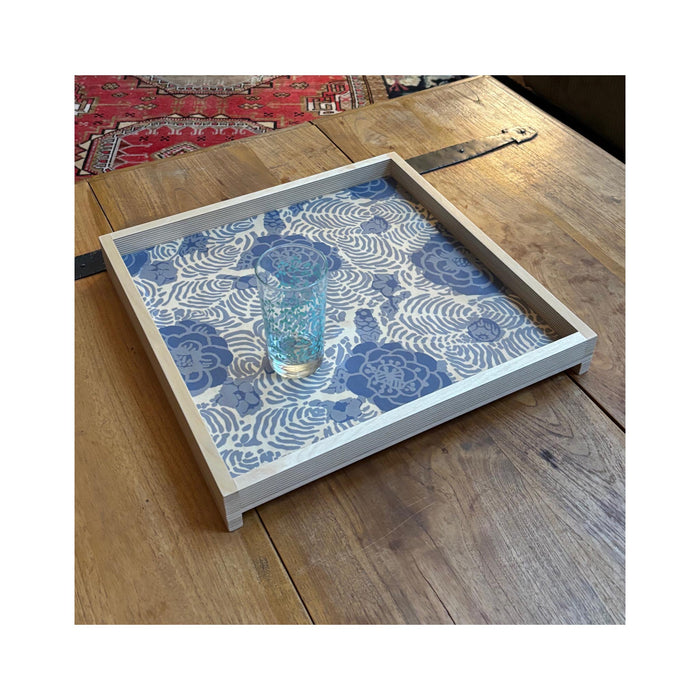 LAMOU Baltic Birch Printed Serving Tray - Light Blue/Blue Lavender - in use