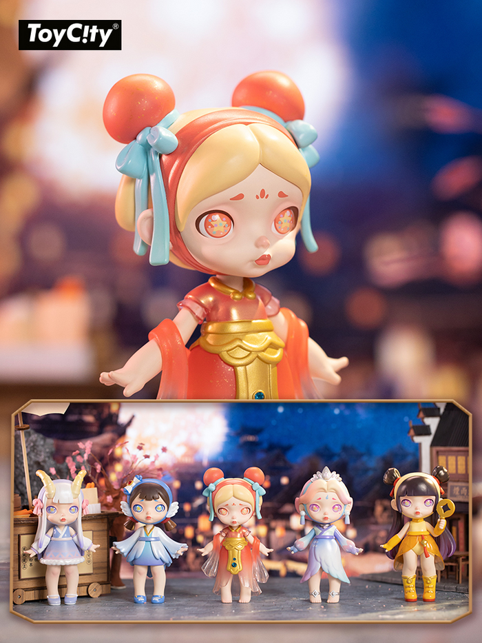 LAURA Chinese Style Capsule Blind Box Series toy figurine of a girl with various designs, including a doll with a blue hat, long white hair, purple hair, and red dress.