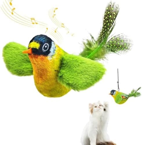Lifelike Sparrow Interactive Sound Simulation Sparrow Feathers Hanging by Elastic String Cat Toys Pet Clever