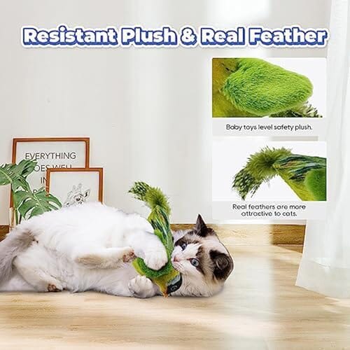 Lifelike Sparrow Interactive Sound Simulation Sparrow Feathers Hanging by Elastic String Cat Toys Pet Clever