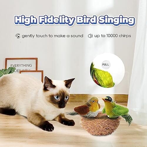 Lifelike Sparrow Interactive Sound Simulation Sparrow Feathers Hanging by Elastic String Cat Toys Pet Clever