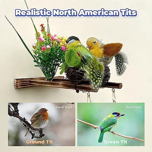 Lifelike Sparrow Interactive Sound Simulation Sparrow Feathers Hanging by Elastic String Cat Toys Pet Clever