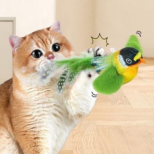 Lifelike Sparrow Interactive Sound Simulation Sparrow Feathers Hanging by Elastic String Cat Toys Pet Clever