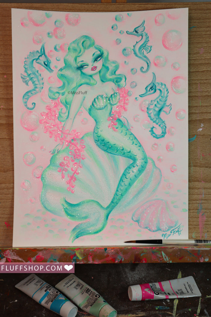 Lime Chiffon Mermaid  • Original Drawing 9x12