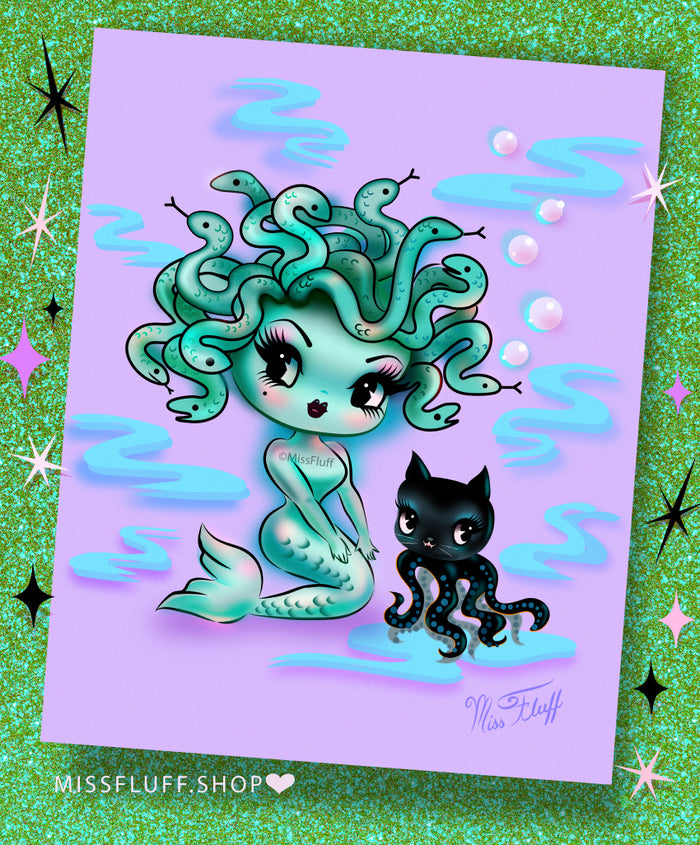 Little Medusa Mermaid • Signed & Glittered • Limited Edition Fine Art Giclee Print