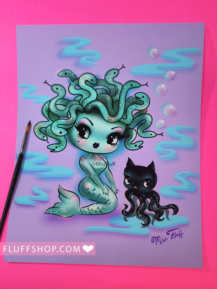 Little Medusa Mermaid • Signed & Glittered • Limited Edition Fine Art Giclee Print