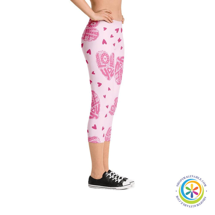 Love You Pink Hearts Capri Leggings-ShopImaginable.com