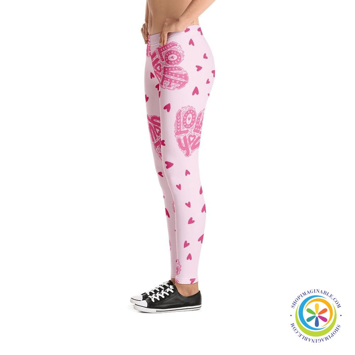 Love You Pink Hearts Full Length Leggings-ShopImaginable.com