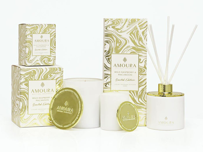 Amoura Luxury Fragrant Candle - Wild Raspberry & Macaroon | Koop.co.nz