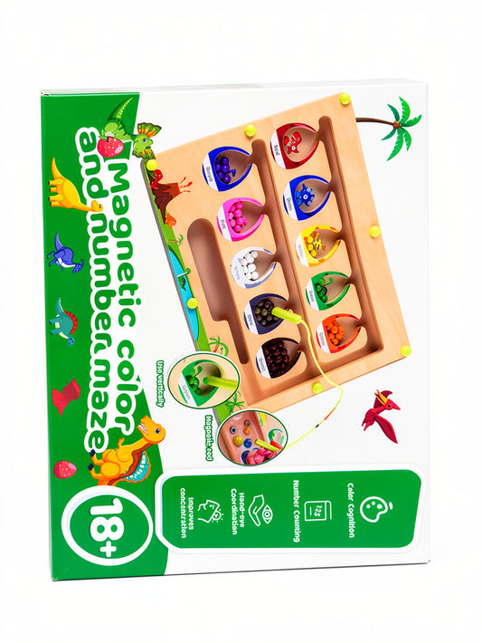 Magnetic Color & Number Maze – Dinosaur Wooden Board Toy (18+ Months)